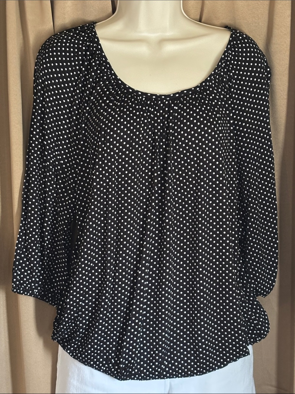 Michael Kors Black and White Polka Dot Scoop Neck Blouse